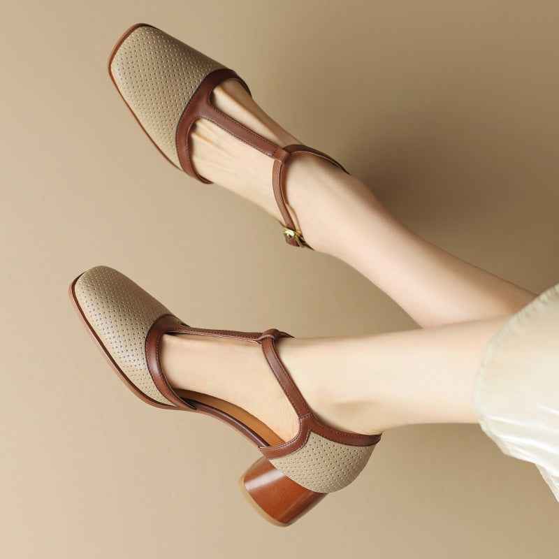 Women's Leather T-Strap Mule Sandals