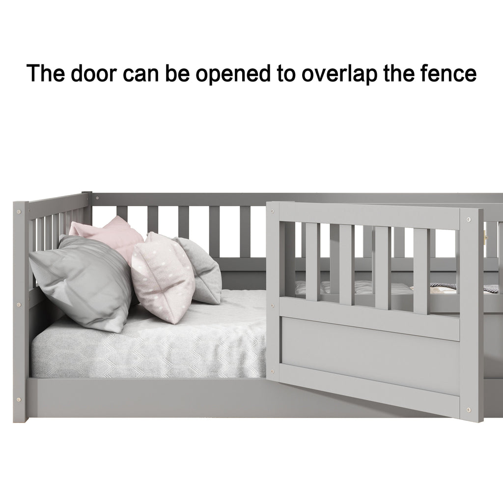 Full size floor bed, children's floor bed frame, Montessori wood floor bed, support Flat noodles gray