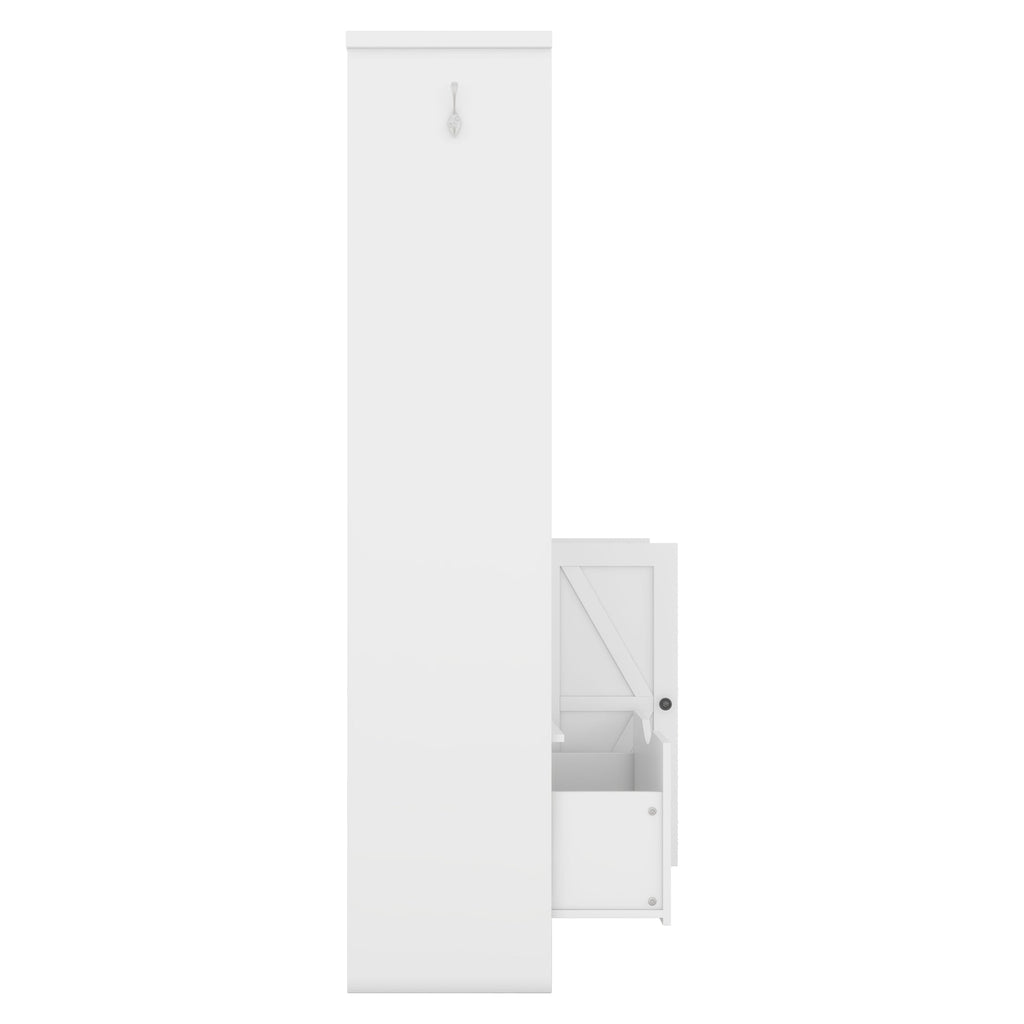 Multi-functional Hall Tree with Storage Shelves Drawers Cabinet Elegant Hallway Shoe Cabinet with Bench Modern Coat Rack White