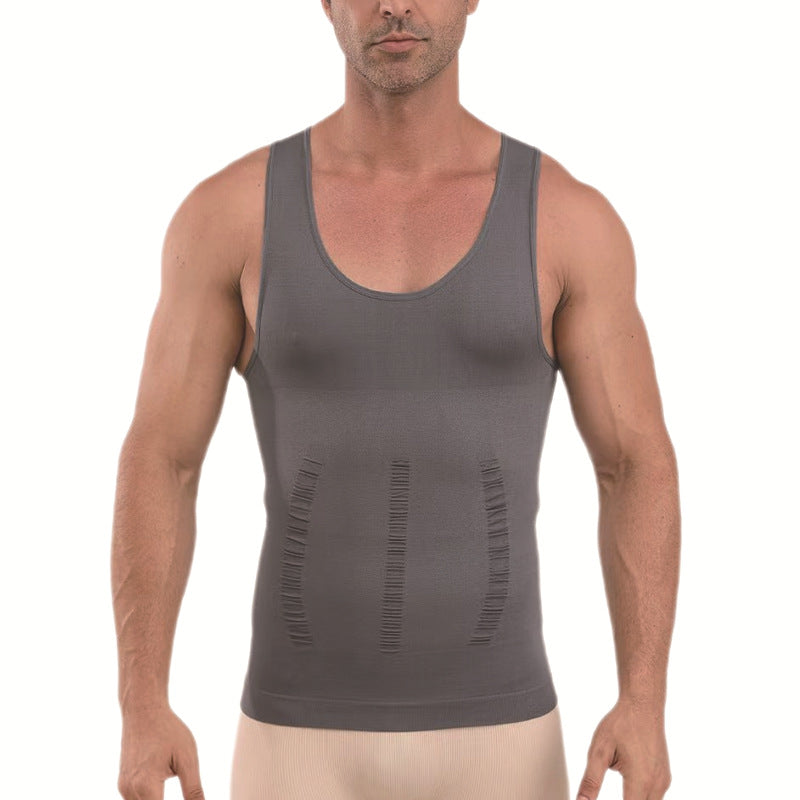 High-Elastic Nylon, Anti-StaticSeamless Men's Shaping Vest for Abdominal Support and Fitness Underwear
