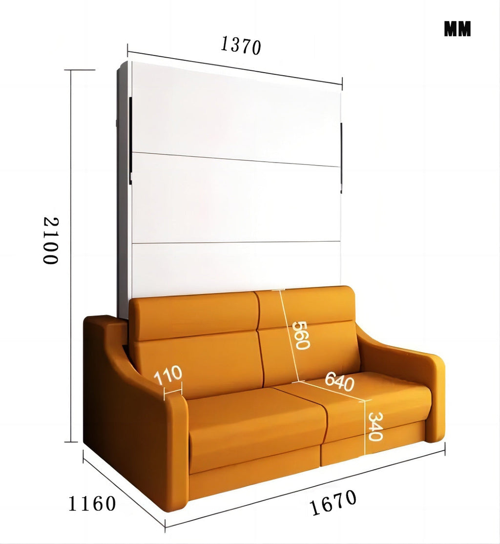 Full size Morden Deisgn vertical Murphy bed with sofa and drawers, white wall bed, space saving hidden bed with new gas pillars