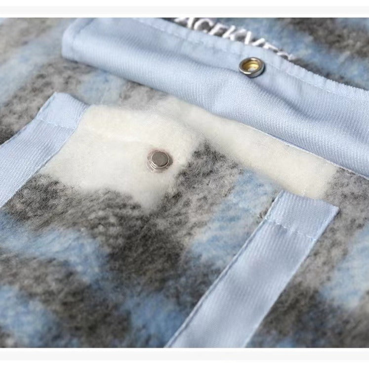 Casual color blocked plaid woolen men's and women's tops jackets