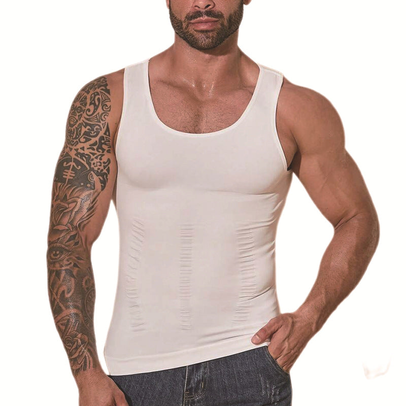 High-Elastic Nylon, Anti-StaticSeamless Men's Shaping Vest for Abdominal Support and Fitness Underwear
