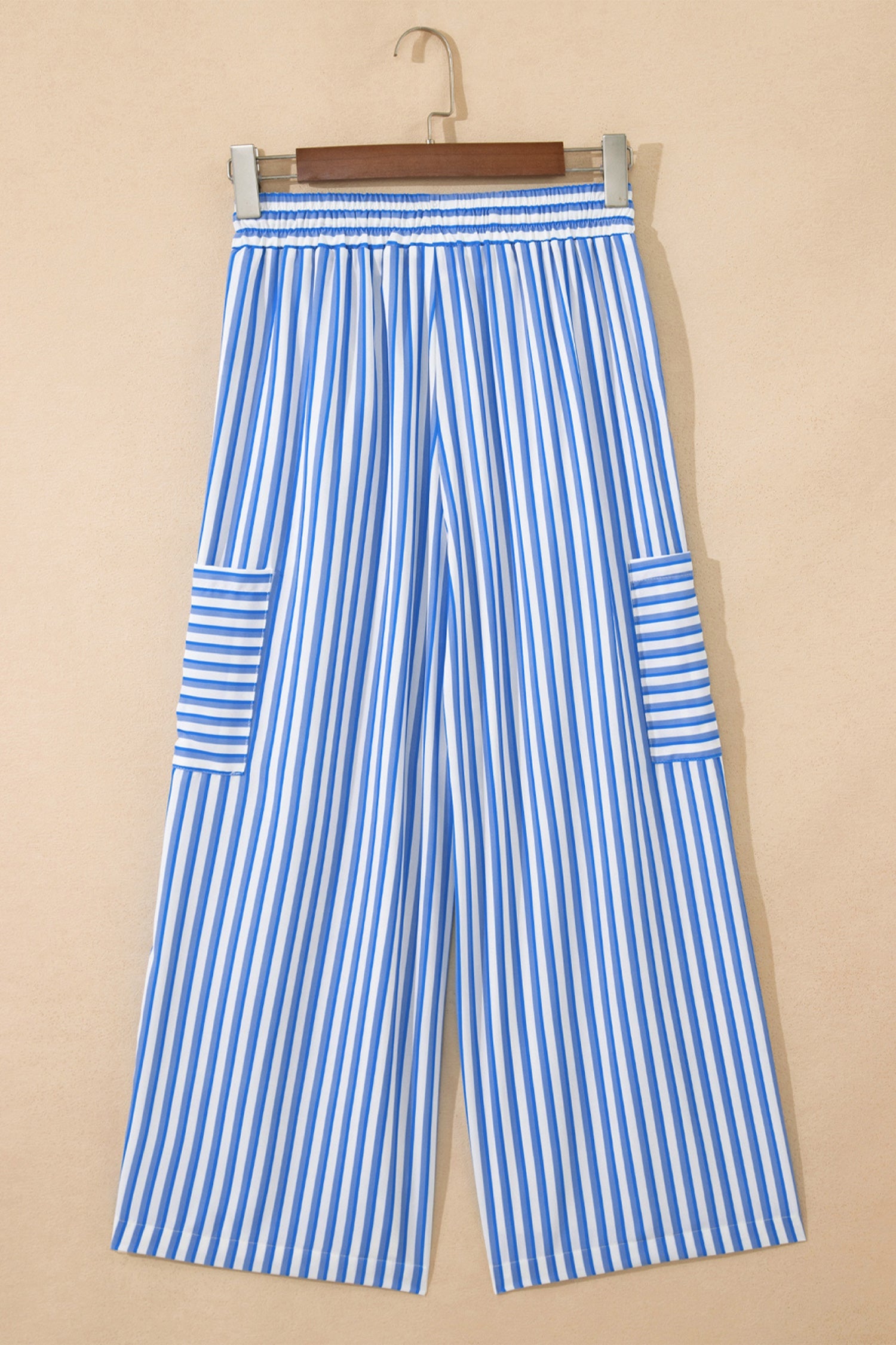 Stripe Drawstring Elastic Waist Wide Leg Pants
