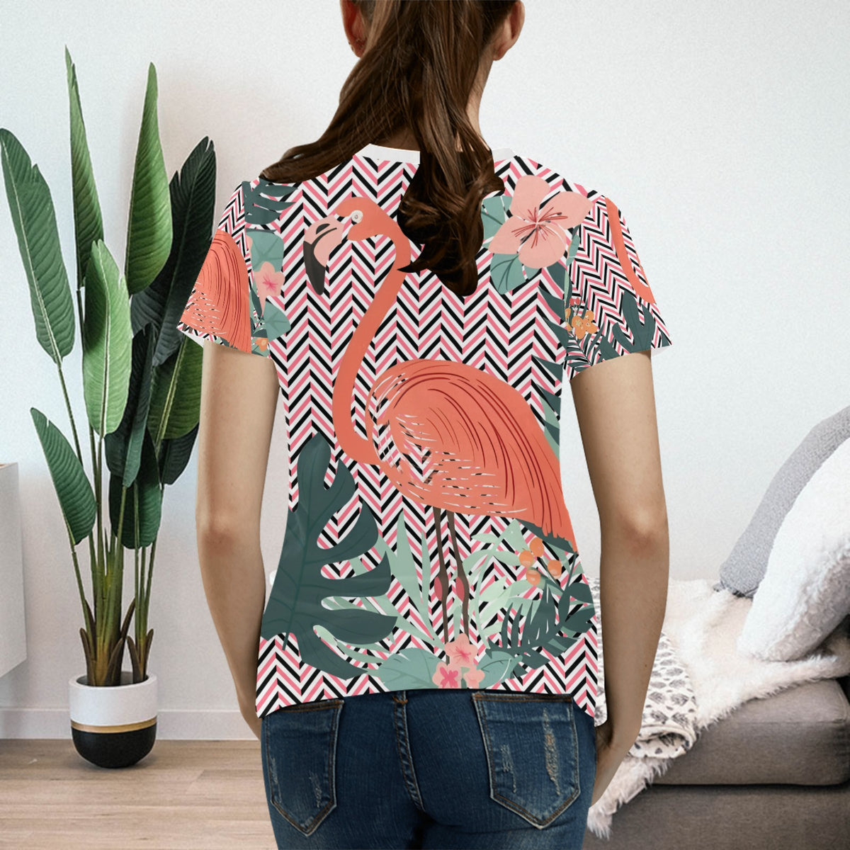 Women's All Over Print T-shirt Collar solid color（Made in Queen，Ships to USA Only）