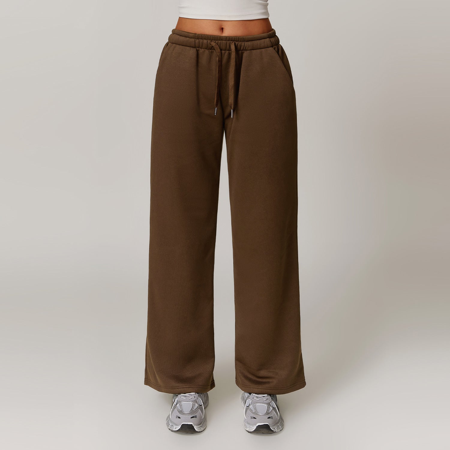 Autumn and winter plush loose sports sweatpants, straight leg warm casual pants, versatile sports pants for women