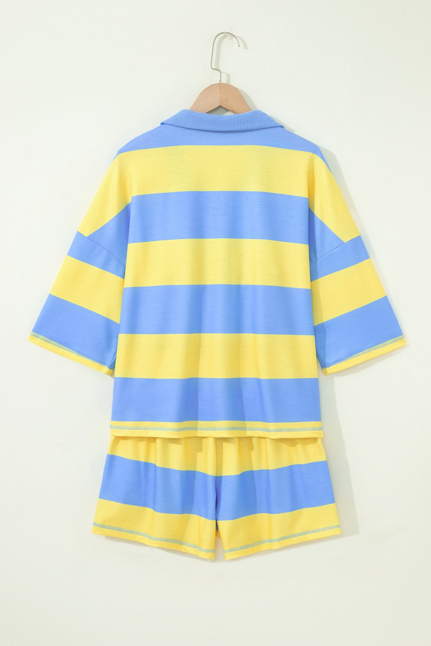 Stripe Half Zip Tee & Elastic Shorts Set