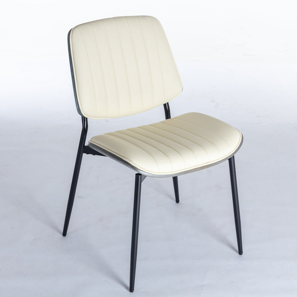 2-piece retro linen chair set with curved wooden backrest, cushioned seat, adjustable metal legs, (Beige PU)