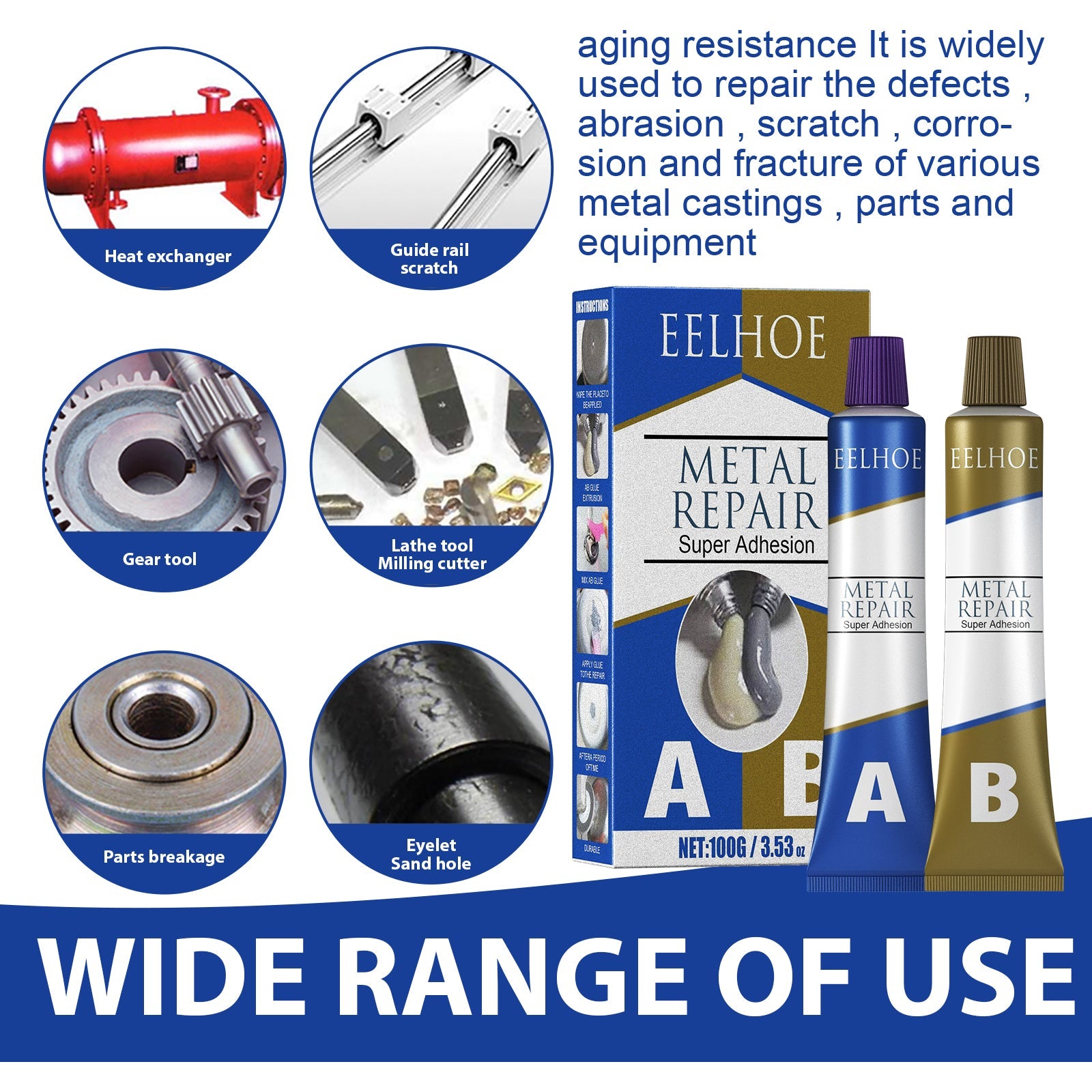 AbCasting Adhesive High Temperature Resistant Welding Adhesive For Metal Castings Crack Repair Agent Leak-Blocking Waterproof Electric Welding