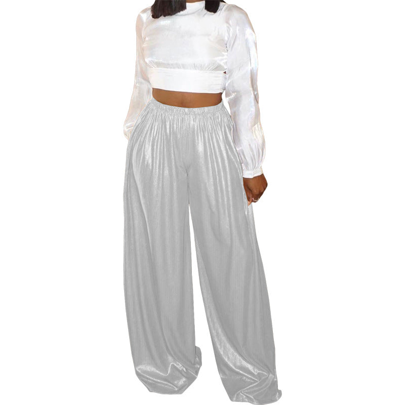Fashionable and casual gold hot stamping wide leg pants for women long pants