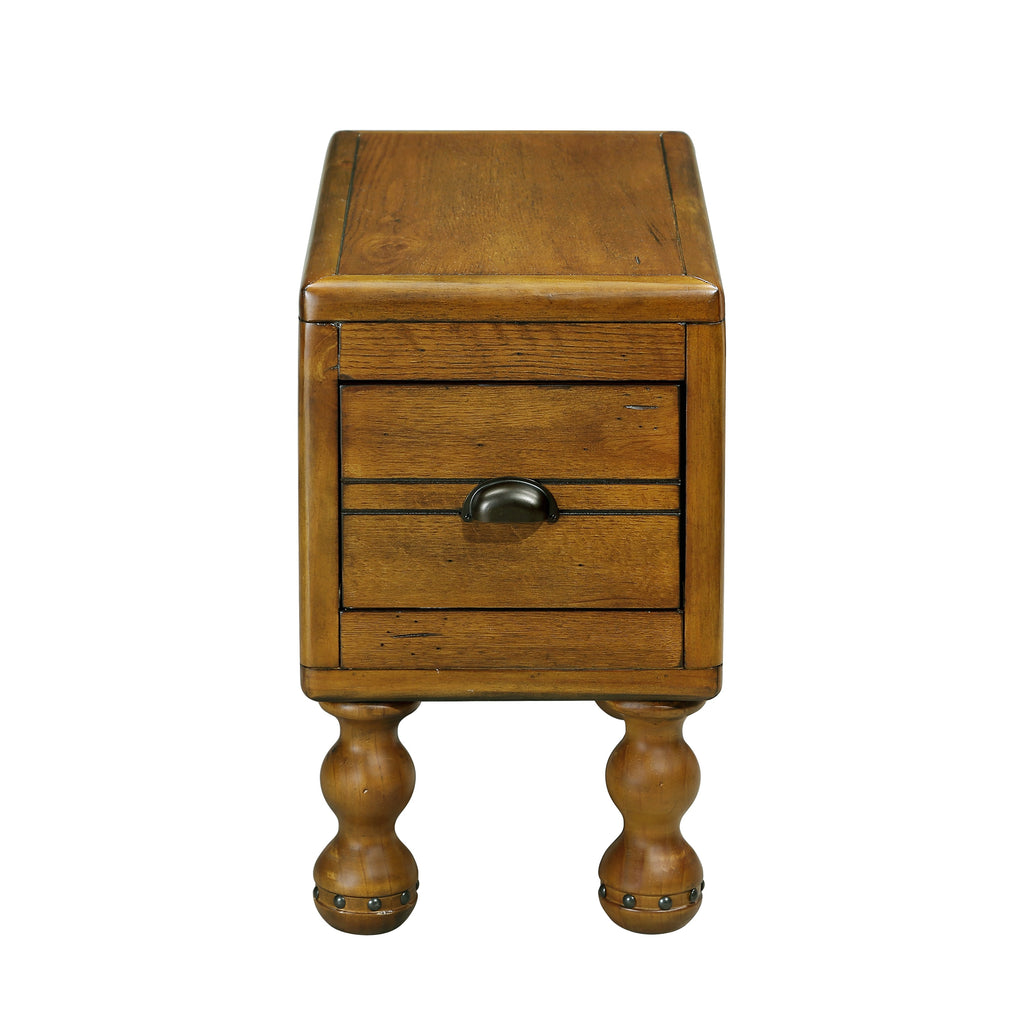 Solid wood end table, rectangular 23.6 inch narrow edge table with drawers, vintage bedside table， Antique Brown