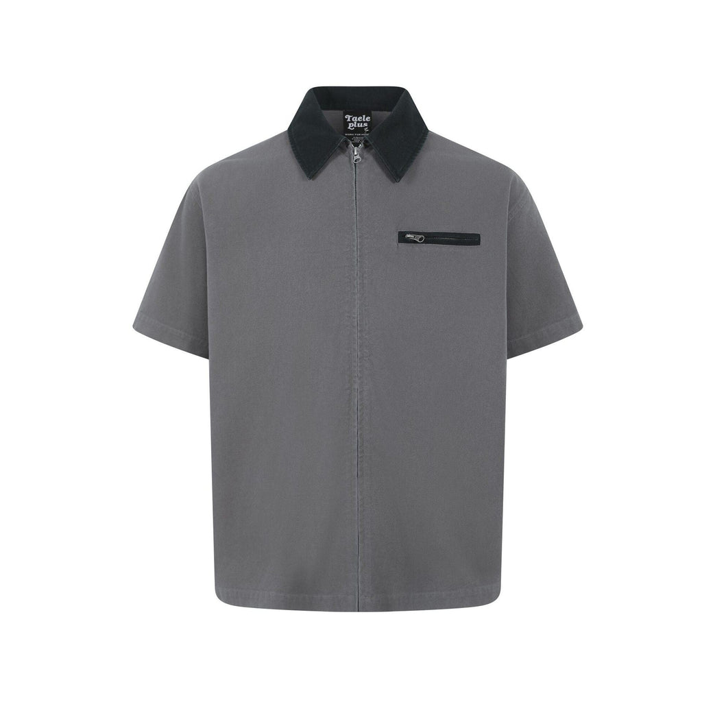 Men's contrasting collar casual short sleeved shirt