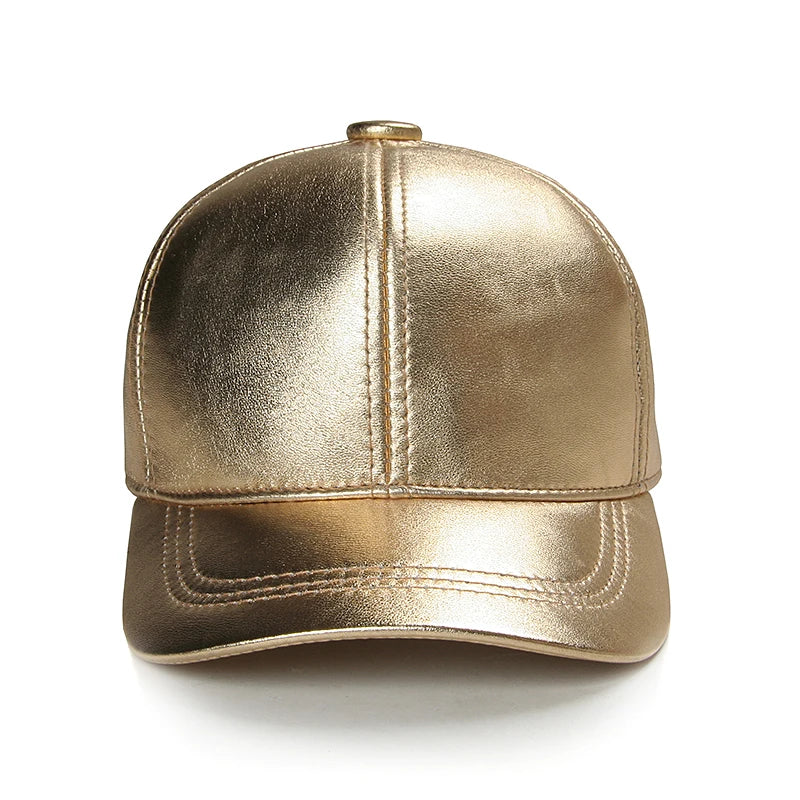 Fashion Women's Baseball Cap Sheepskin Gold / Silver Leather Duck Tongue Hats Young Man