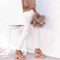 Straight Leg Ankle-Length White Raw Hem Denim Pants T Casual Wear
