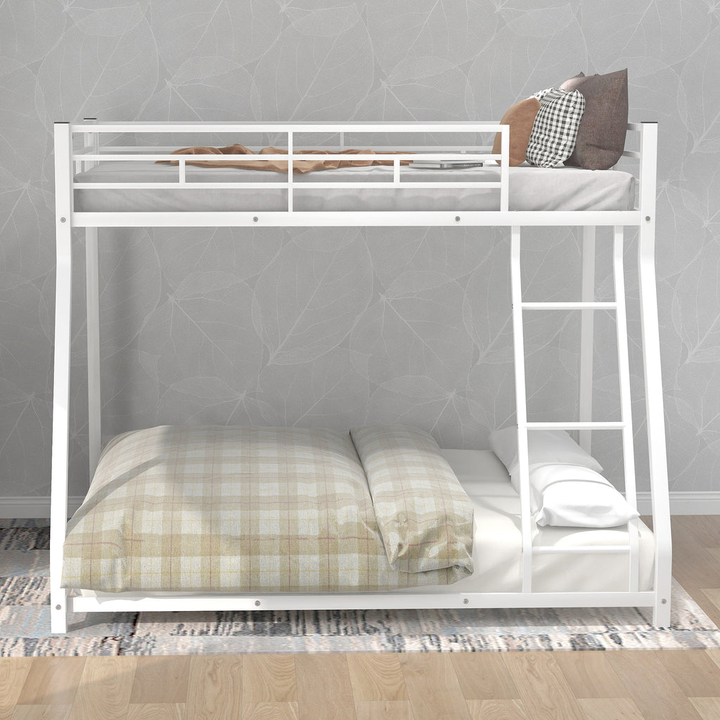 Metal Floor Bunk Bed  Twin over Full White