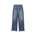 Retro mid rise women's jeans floor length washed loose wide leg straight leg pants