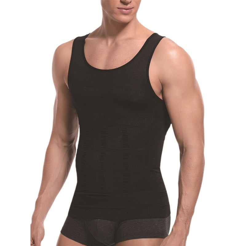 High-Elastic Nylon, Anti-StaticSeamless Men's Shaping Vest for Abdominal Support and Fitness Underwear