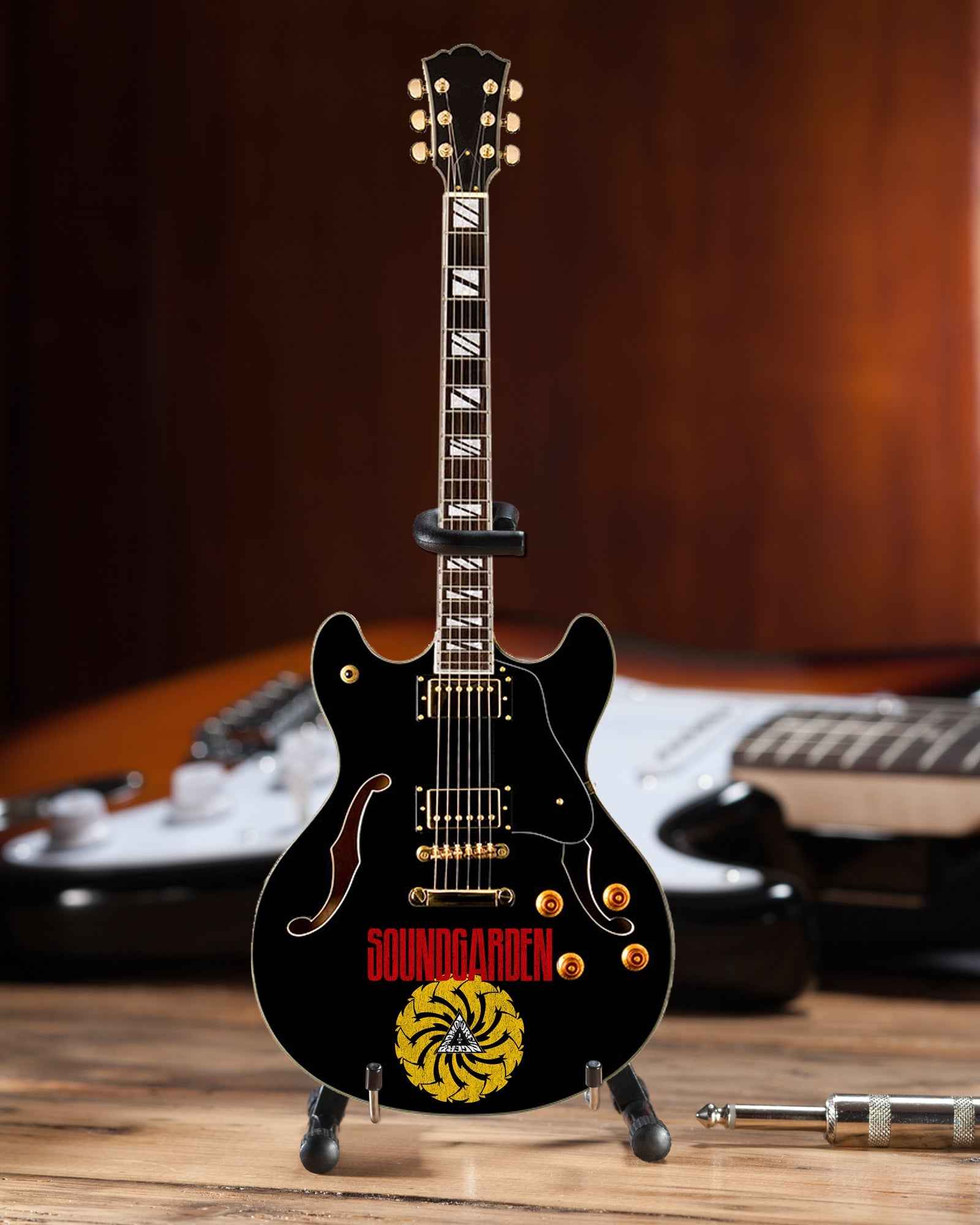 Licensed Soundgarden Logo Signature Chris Cornell Black Hollow Body Mini Guitar