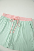 Plus Size Colorblock Ribbed Top & Drawstring Shorts Set