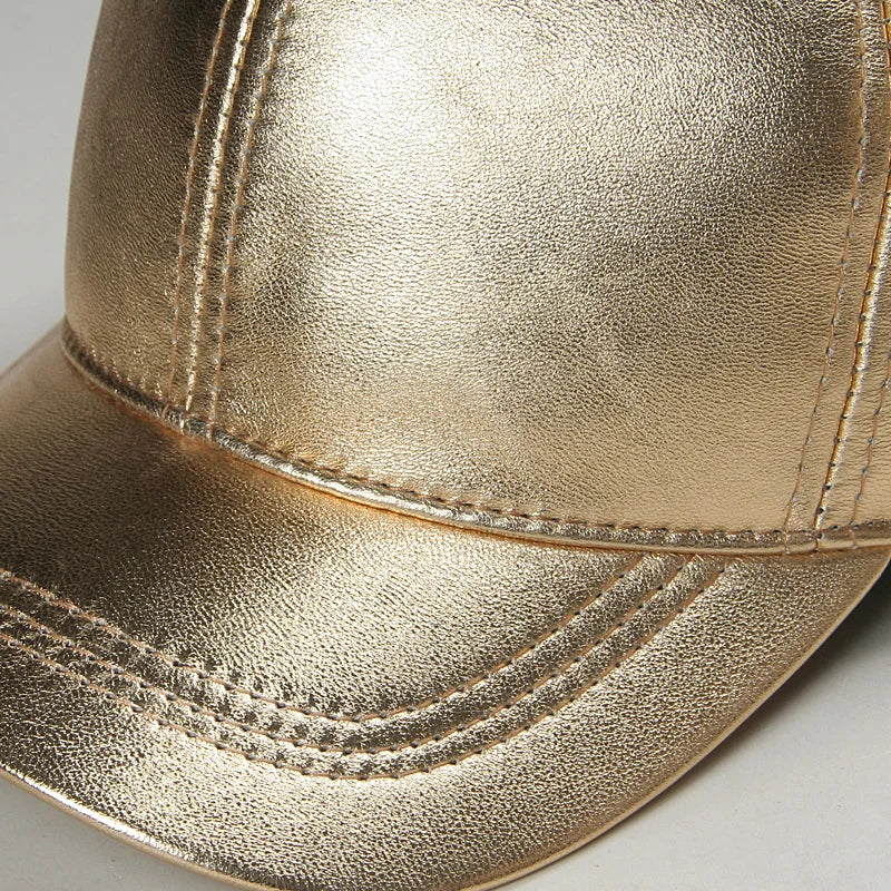 Fashion Women's Baseball Cap Sheepskin Gold / Silver Leather Duck Tongue Hats Young Man
