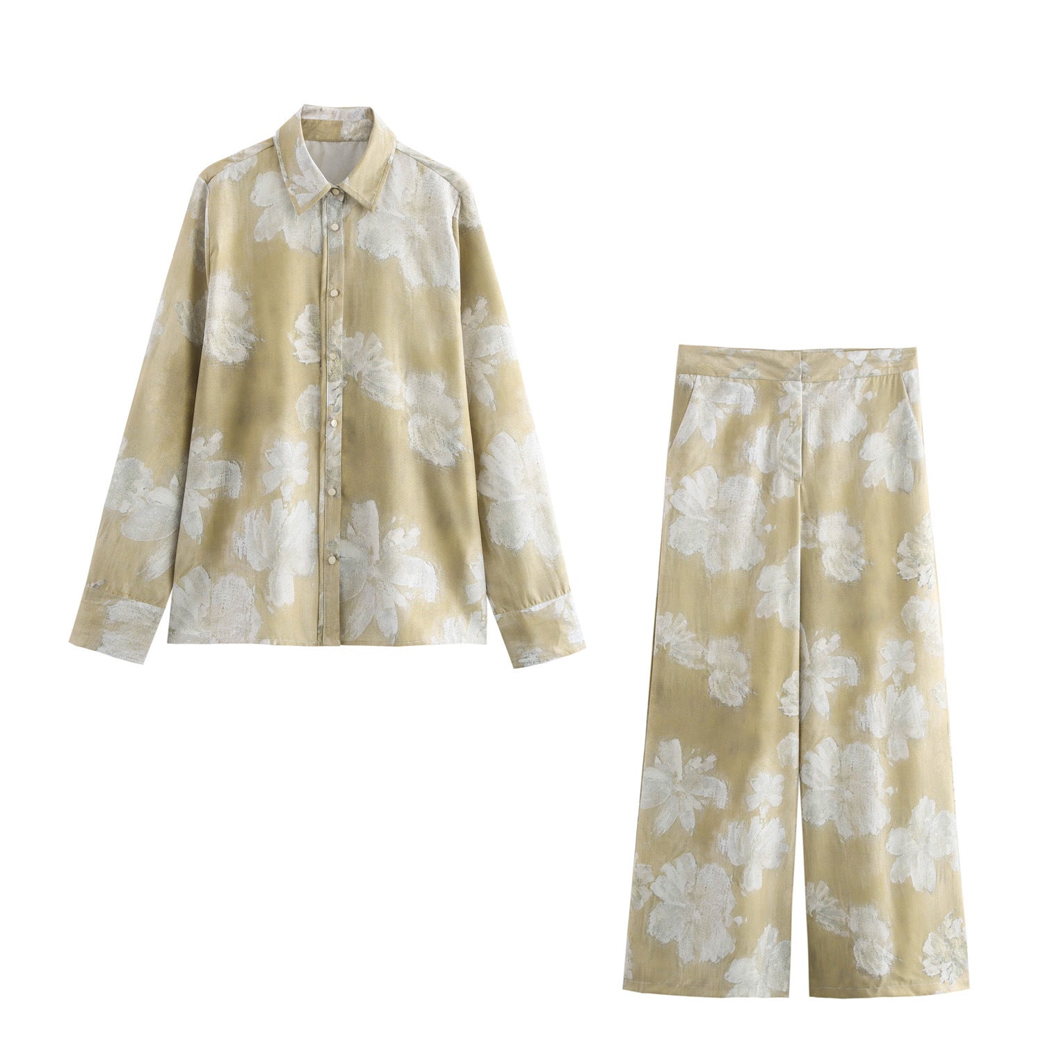 Women's floral print silk textured shirt and pants