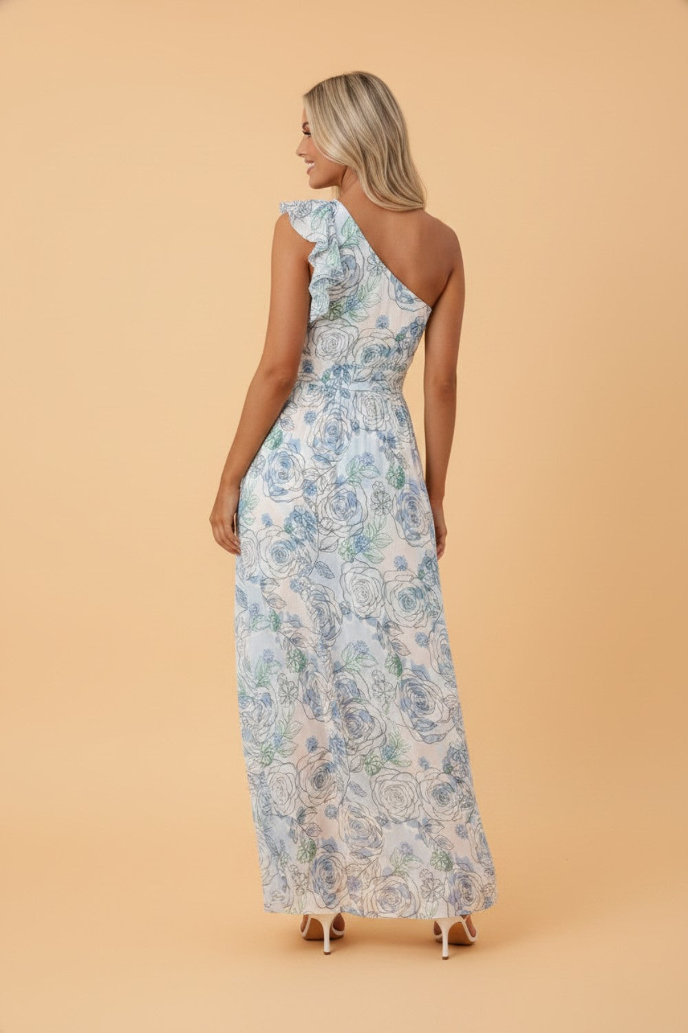 Floral Ruffle One Shoulder Maxi Dress