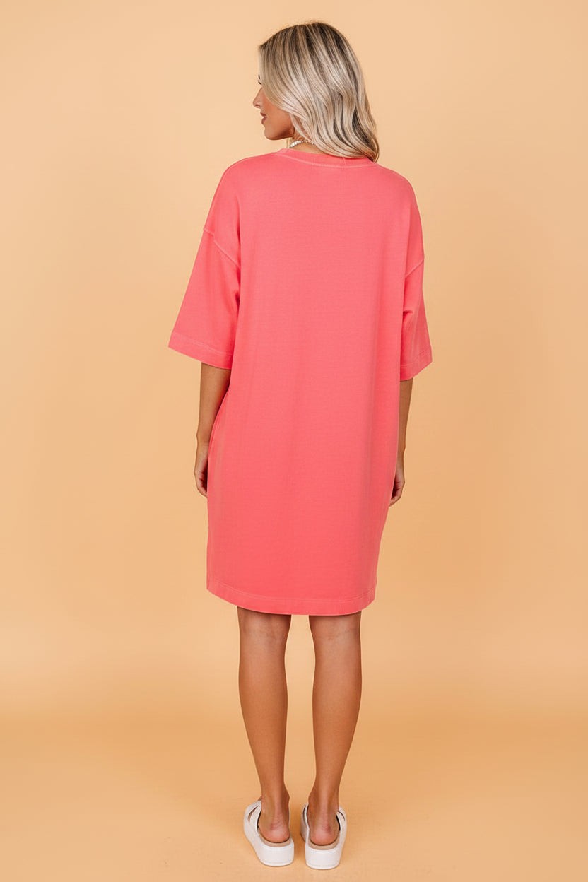 Solid Drop Shoulder Loose T-Shirt Mini Dress