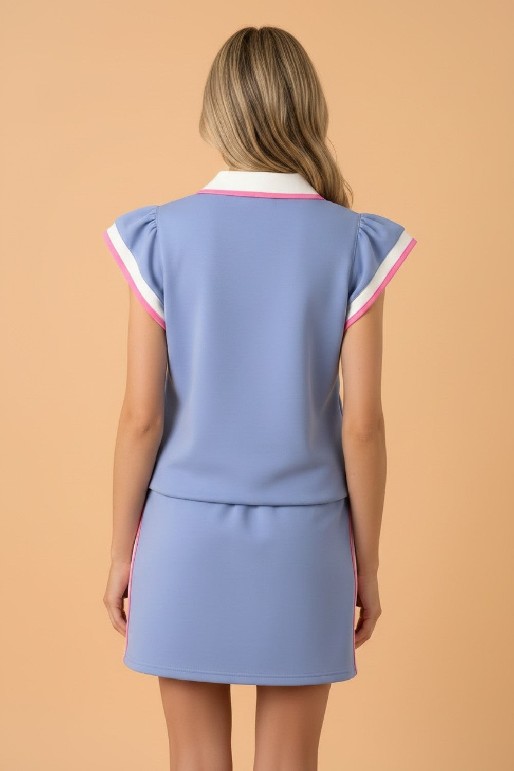 Stripe Trim Polo Tee & Drawstring Skirt Set