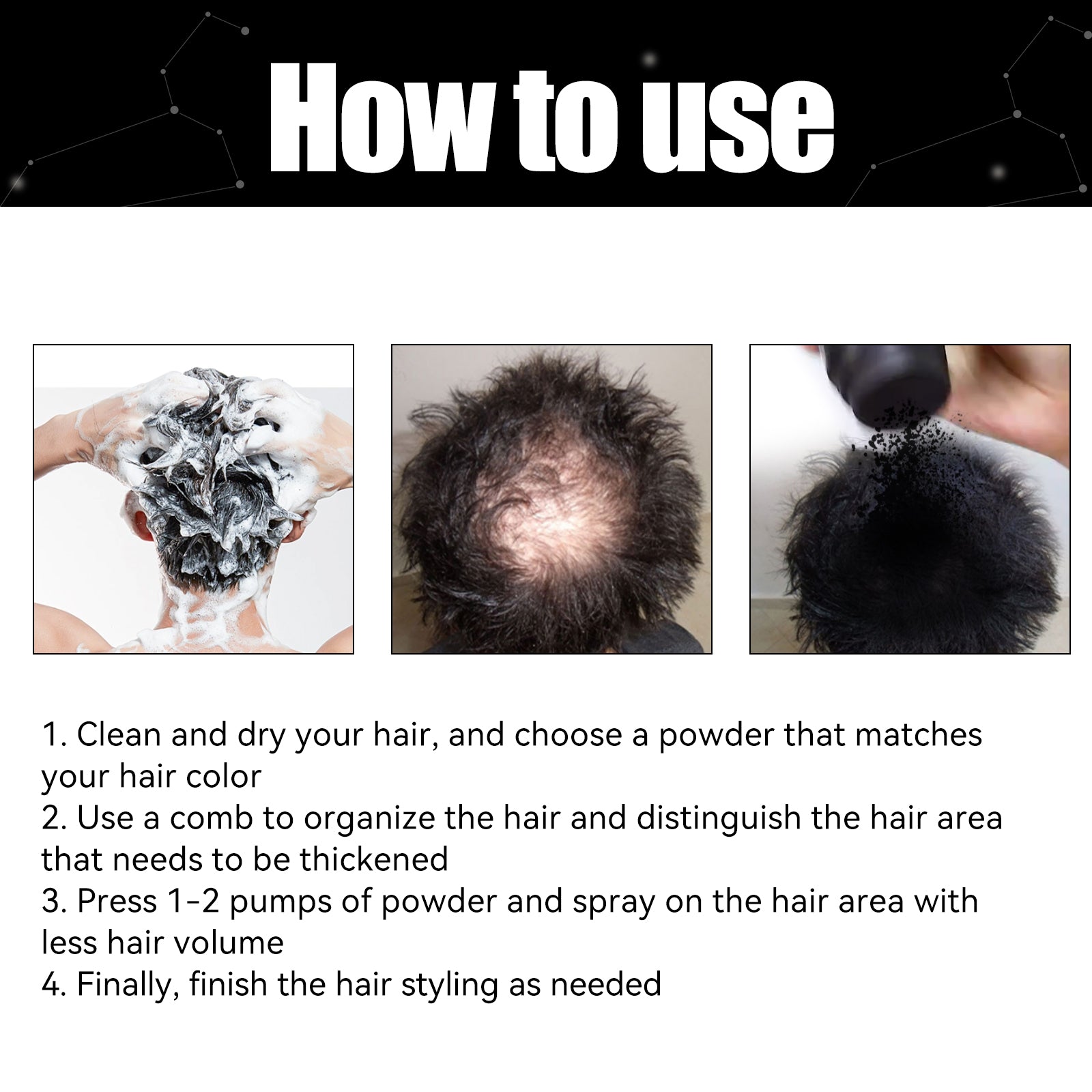 East Moon Hair Thickening Fiber Powder, Multi-Functional Hair Color Filler Hair Seam Hairline Powder