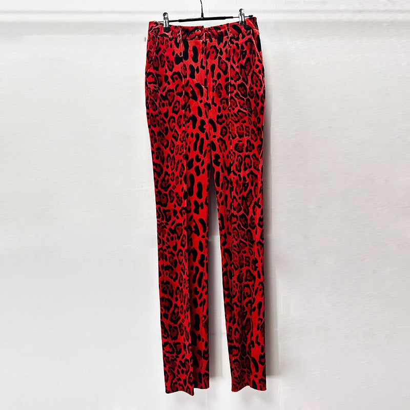 Two piece set of high-end gold velvet suit with leopard print print suit and small leg pants