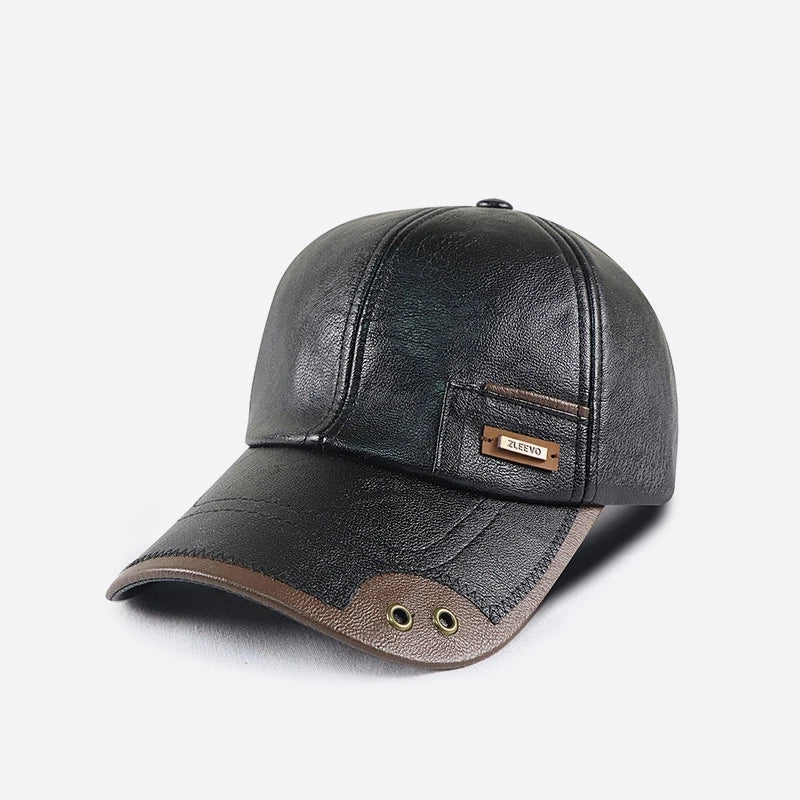 Autumn and Winter new PU leather baseball cap fashion stitching and brushed middle-aged and elderly peaked cap