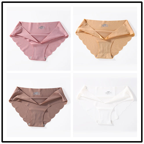 4-pack ice silk seamless underwear, women's one-piece summer ice silk fabric bottom pants, mid waist plus size sexy triangle pants