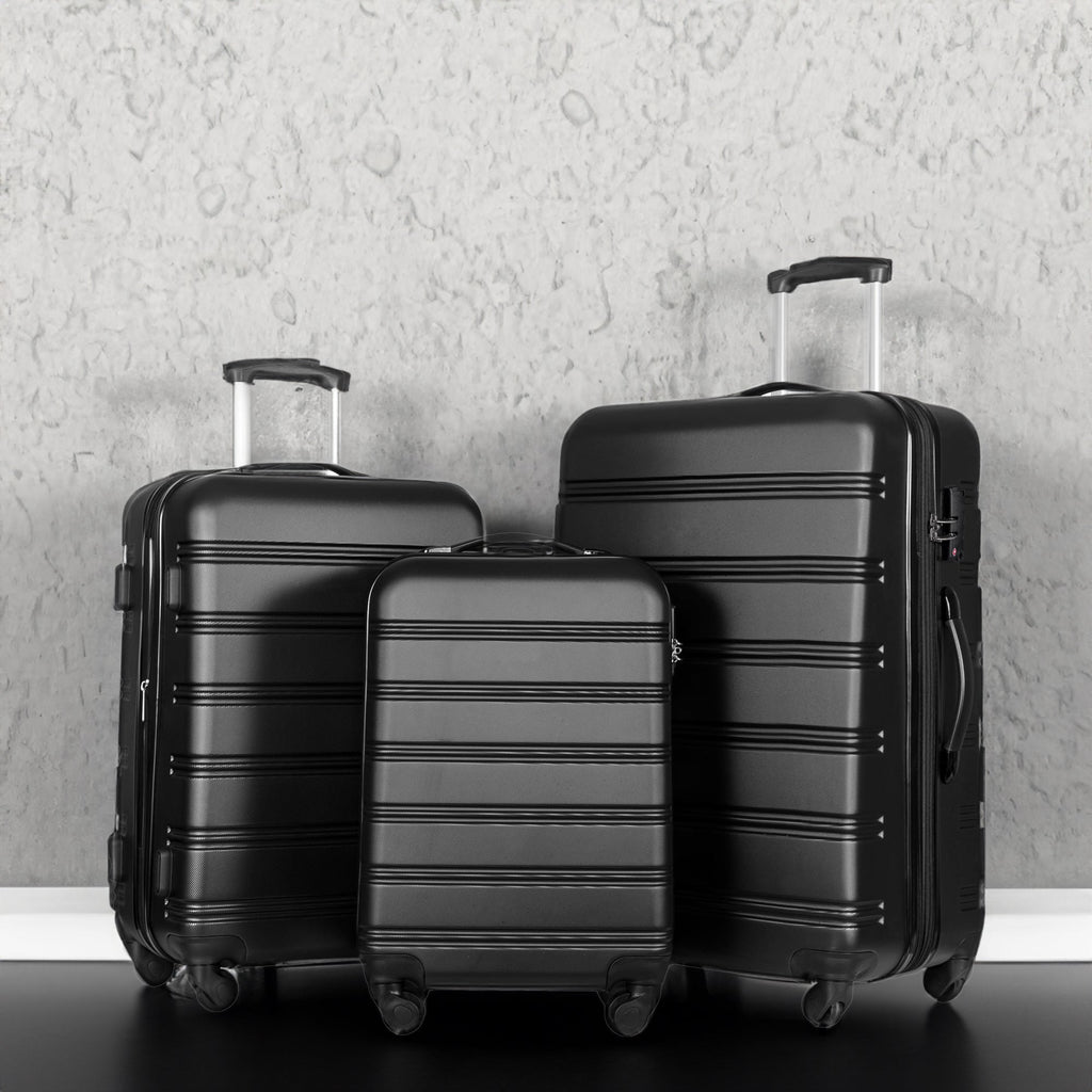 Black 3 Piece Luggage Set Hardside Spinner Suitcase with TSA Lock 20" 24' 28" Available