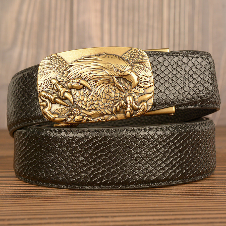 Wholesale Top Layer Cowhide Belt Men's Automatic Buckle Leather Belt Student Casual Trousers Belt