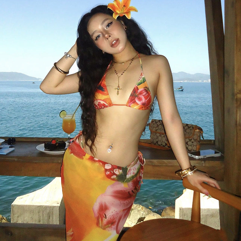 Beach Vacation Swimwear Women's Sexy Three-Piece Set