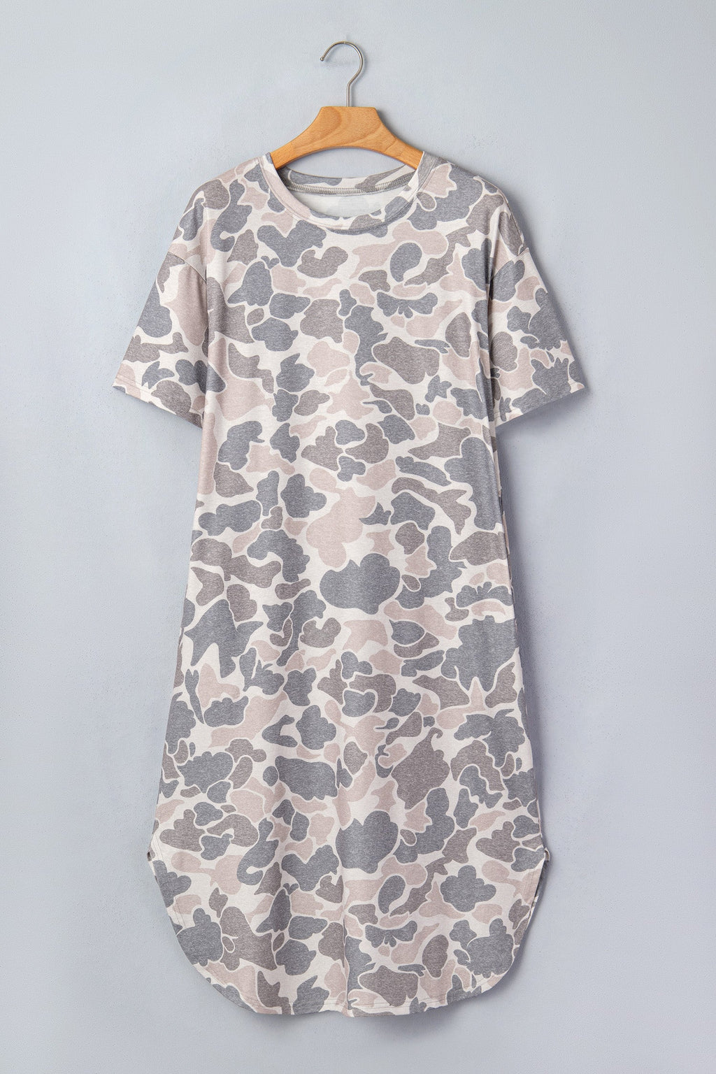 Camo Short Sleeve Drop Shoulder Side Slit Dress