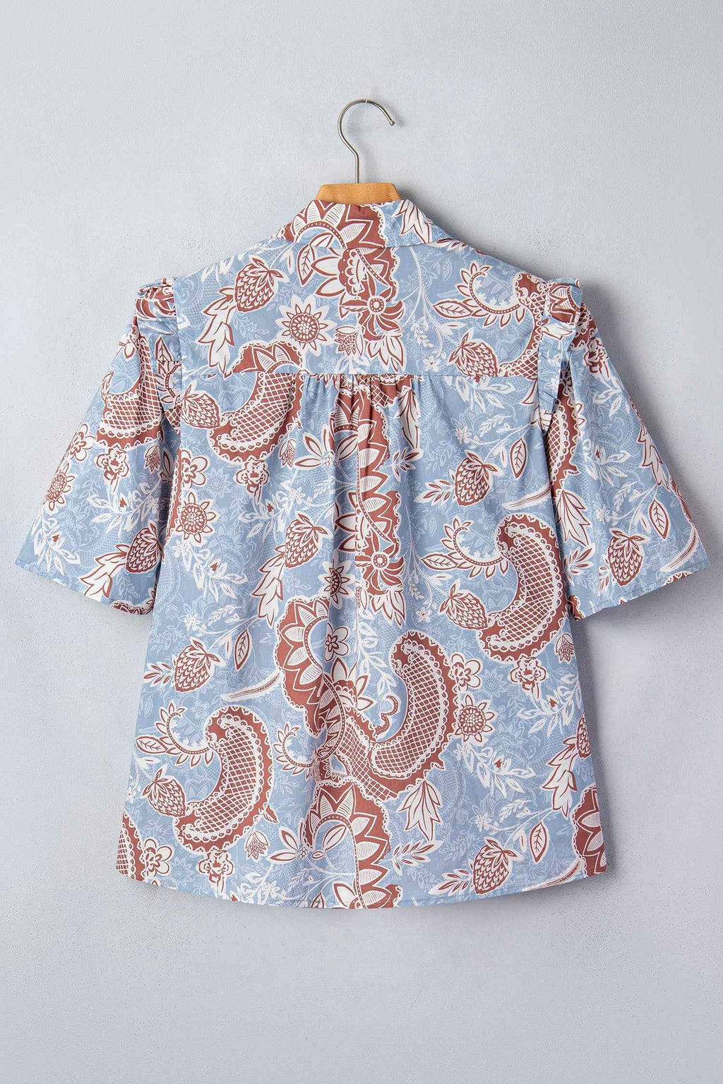 Boho Floral Scalloped Trim Button Down Shirt
