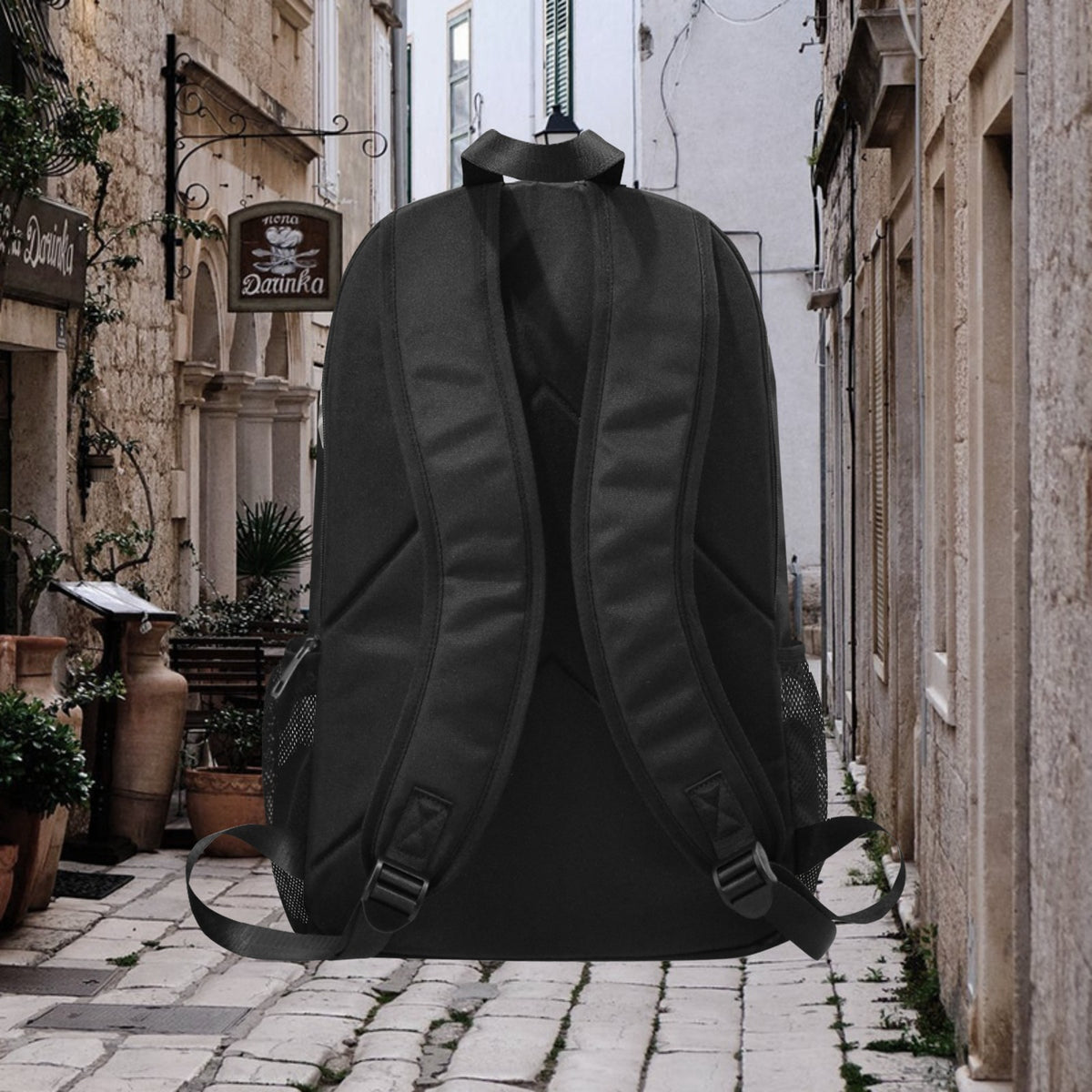 Fabric Backpack with Side Mesh Pockets (1659)