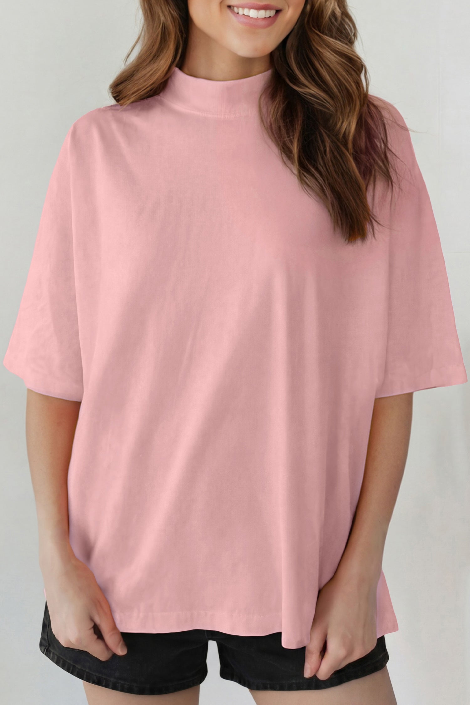 Solid High Neck Oversize Tee