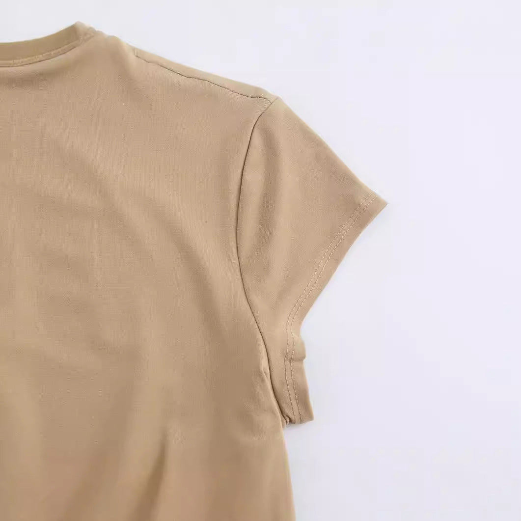 Half high neck short sleeved ruffled skirt dress for women