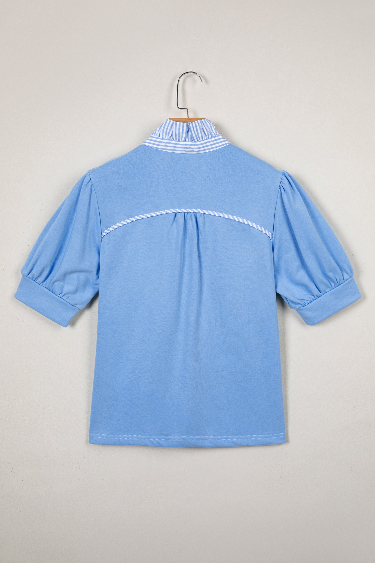 Stripe Frilled Collar Short Sleeve Blouse