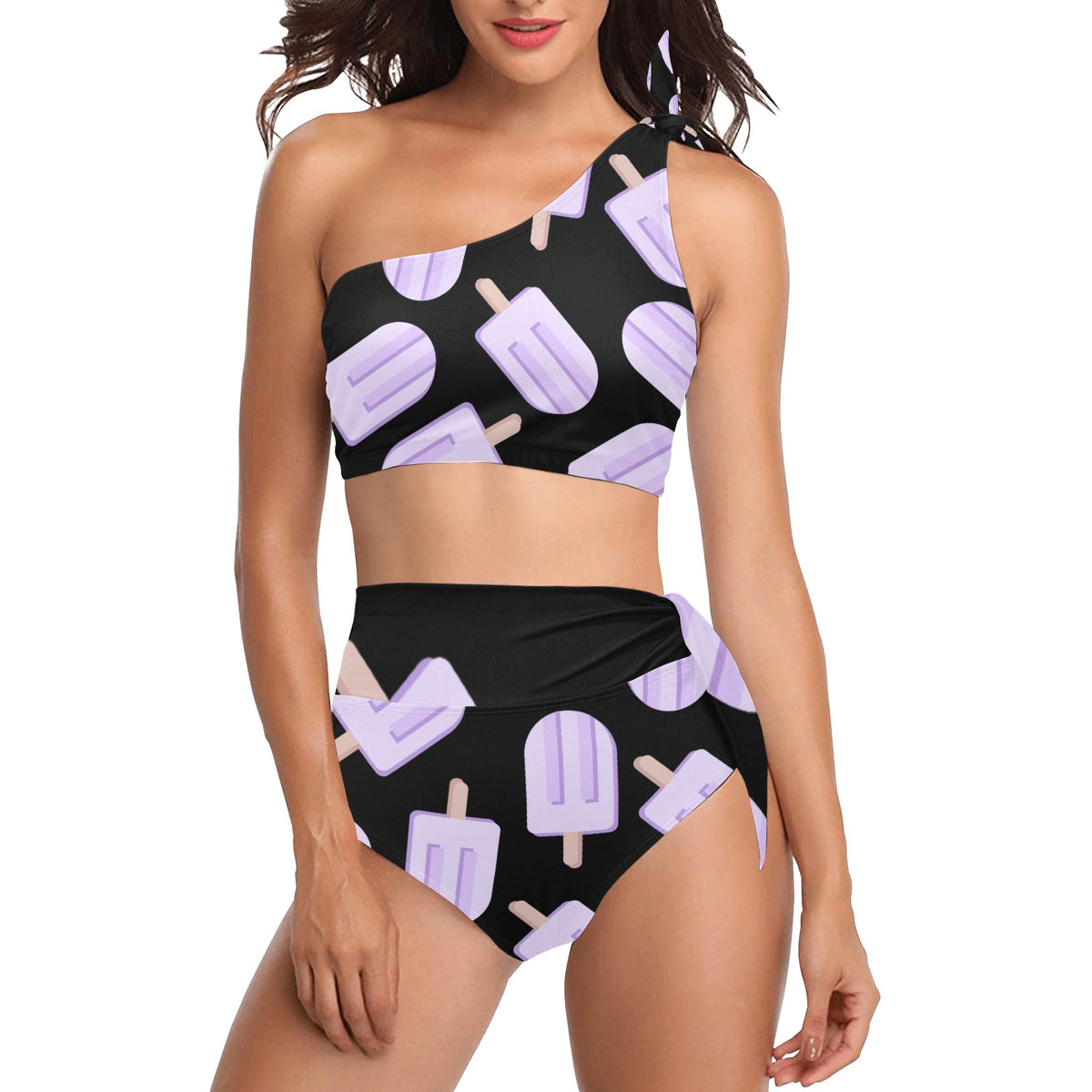 High Waisted One Shoulder Bikini Set (S16)