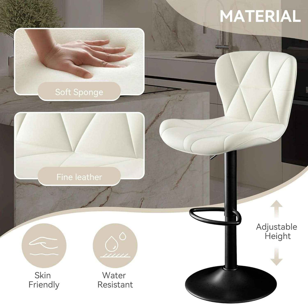 Adjustable Swivel Bar Stools Set Of 2 White Faux Leather