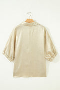Metallic Collared V-Neck 3/4 Sleeve Top