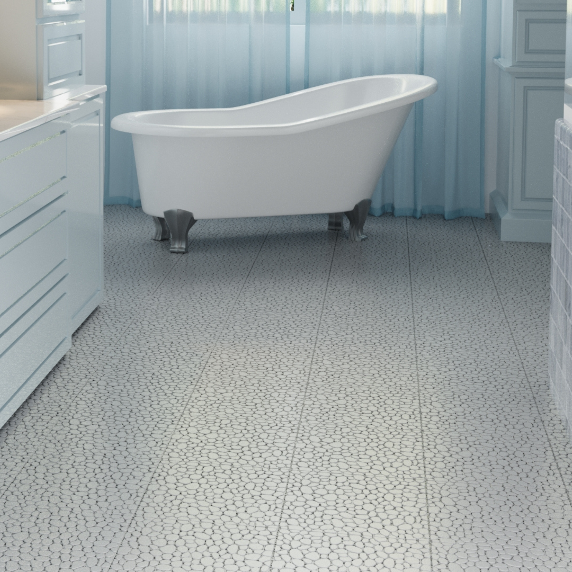 12 x 12 inch gray interlocking deck tiles, plastic waterproof pebble pattern, pack of 12 pieces