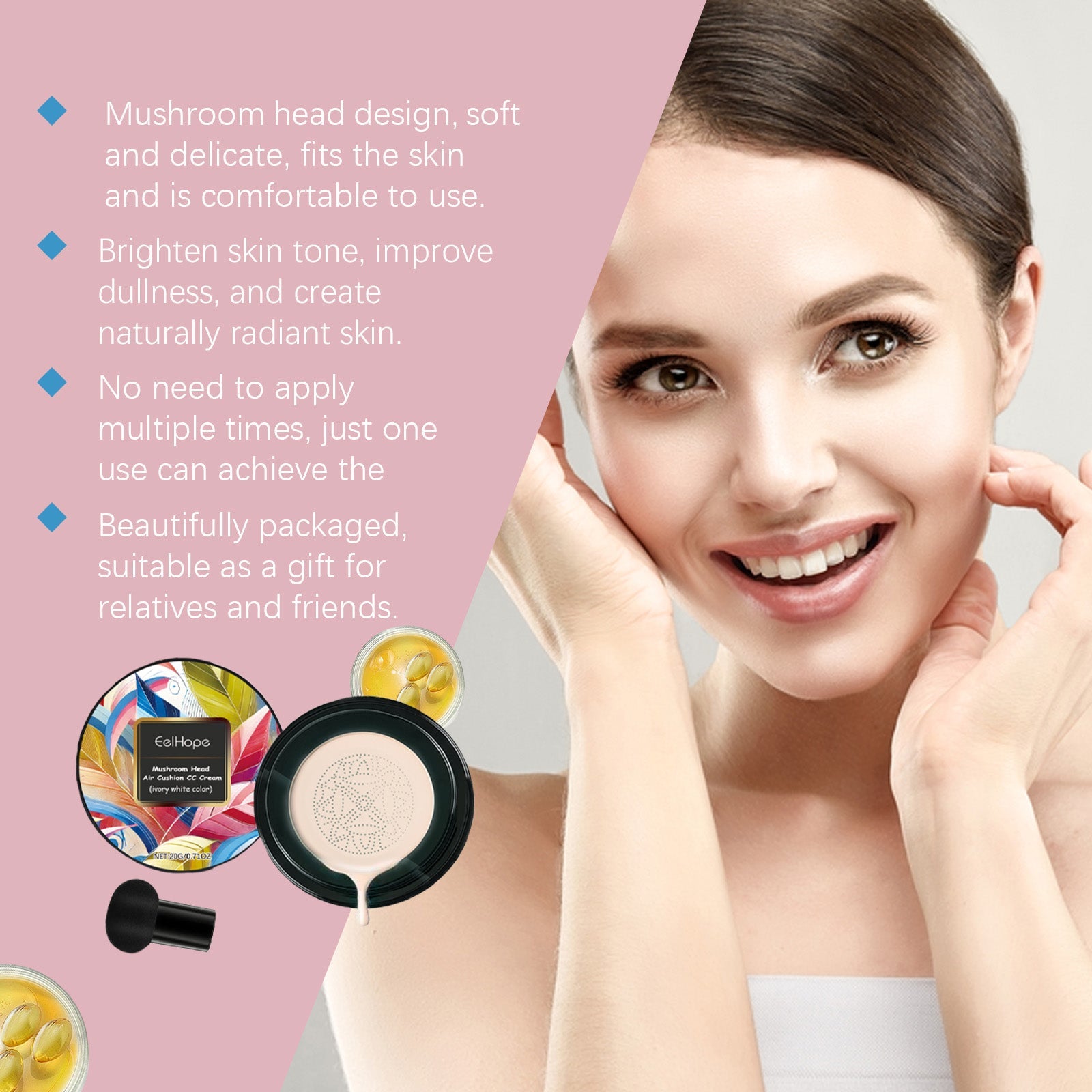 Mushroom Head Air Cushion Small Mushroom Air Cushion Easy To Apply Makeup Without Clogging Pores Moisturizing Natural Concealer