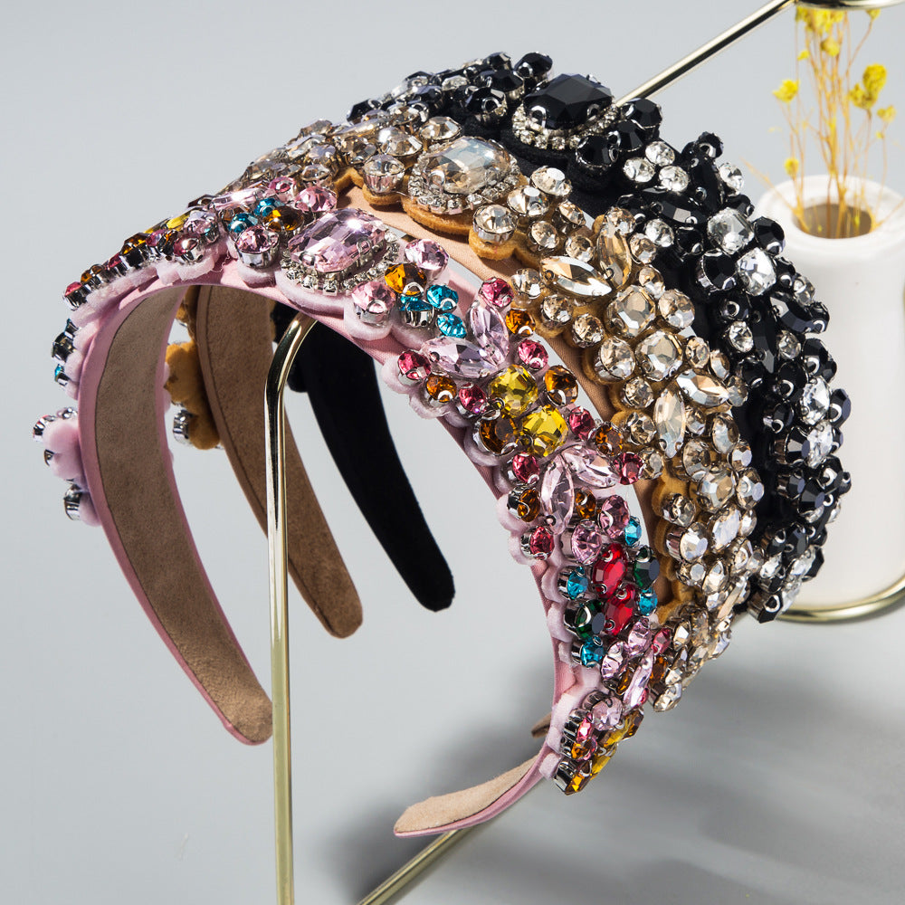 Summer New Fashion Headband Ladies Baroque Retro Headband Set With Colorful Rhinestones Full Diamond Hair Accessories