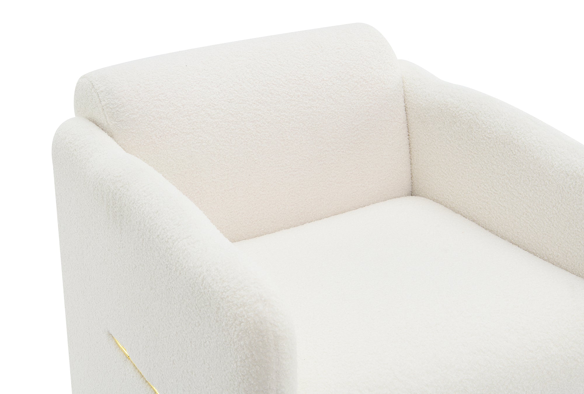 Armchair with wavy armrests, metal decorations on both sides of the armrests, made of Teddy cloth, white