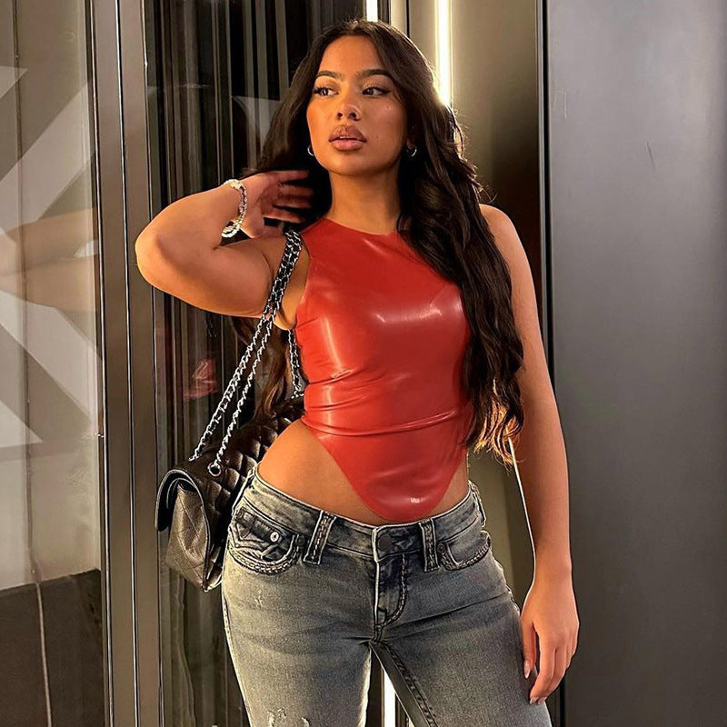 Round neck sleeveless irregular hem top women's vest