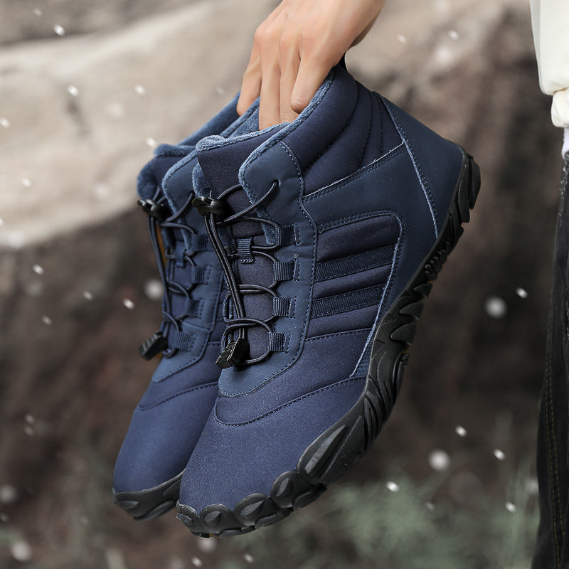 Men's and women's couple's outdoor cotton shoes, non-slip and wear-resistant hiking shoes, warm high-top plus wool boots, cold-resistant hiking shoes